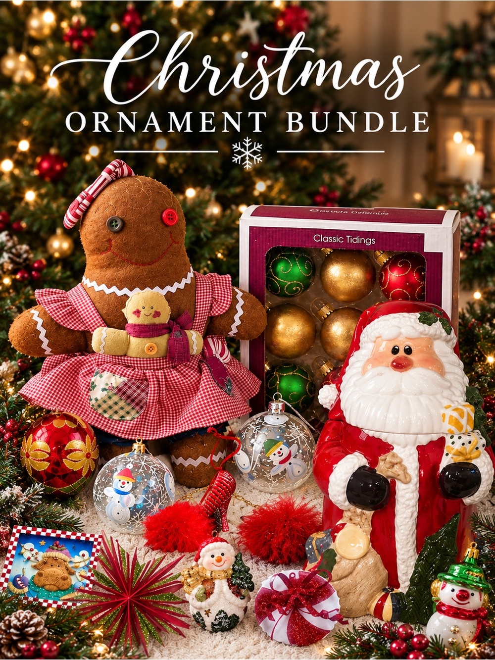 24 Pcs Holiday Decor Bundle & Christmas Ornament Set